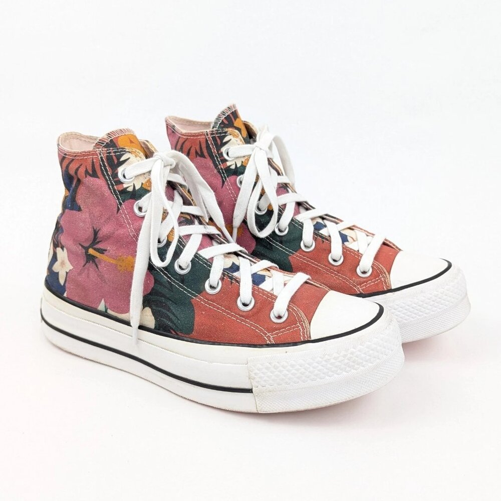 Womens Converse Floral Sneakers Shoes Size 8 Low Platform High Top